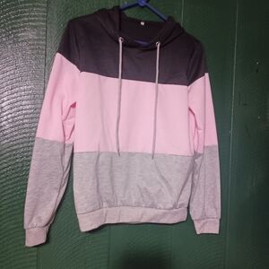 Colorblock Hoodie Sweater - Pink, Gray, Black